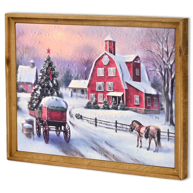 Eirlys 21" Christmas Scene Metal and Wood Framed Wall Art - N/A