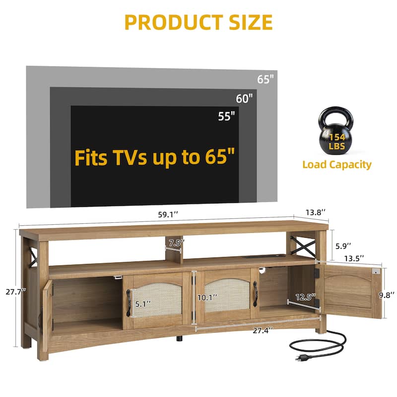 Moasis Farmhouse Rectangular LED Light TV Stand with 4 Doors for TV's up to 60"/65"