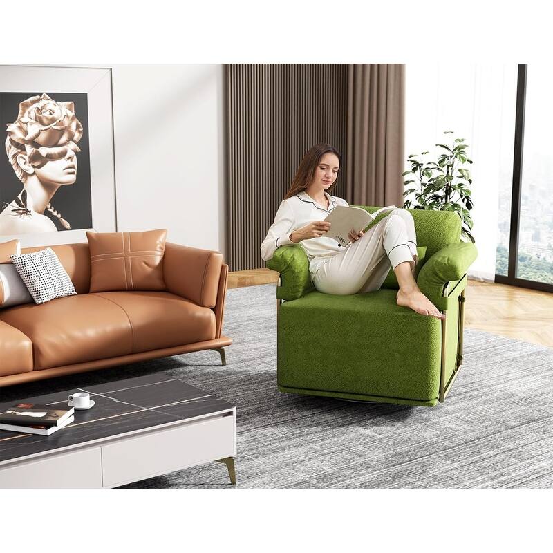 360 Degree Square Swivel Accent Sofa Chair with Gold Metal Legs