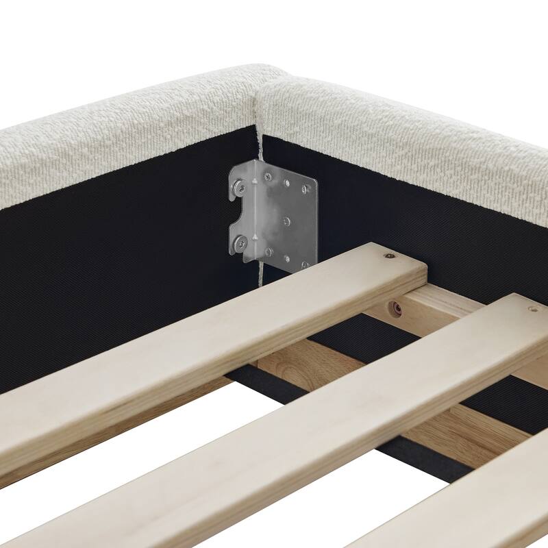 Spruce & Spring Modern Boucle Upholstered Platform Bed with Solid Wood Frame