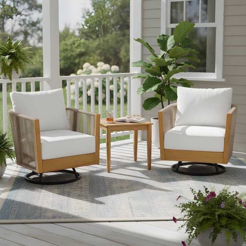 Christopher Knight Home - Modern 3-Piece Outdoor Swivel Chair Set with Side Table - Beige+Natural