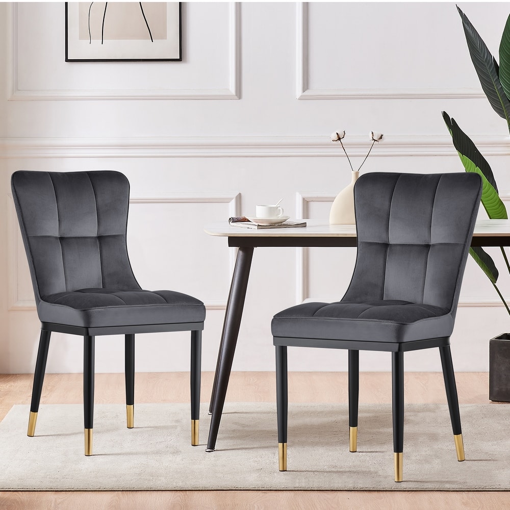 Velvet Upholstered Dining Chairs with Metal Legs, Set of 2/4 - 35.8"H x 18.9"W x 23.2"D