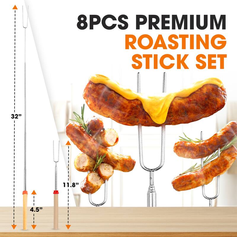 Cheer Collection 8 Piece Marshmallow Roasting Stick Set with Bag