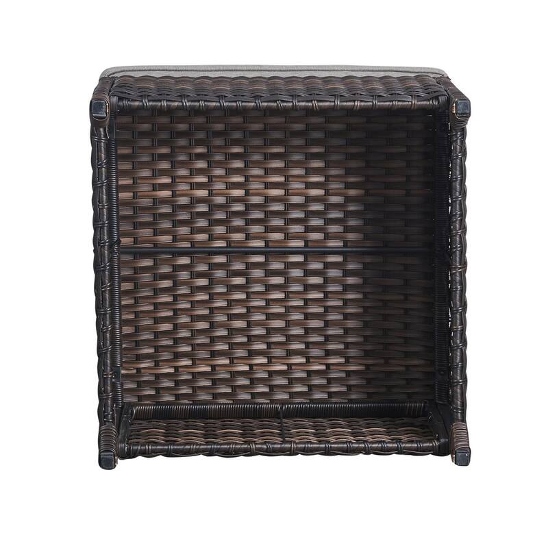 Gymojoy Outdoor Rattan Wicker Ottomans with Grey Cushion (Set of 2)