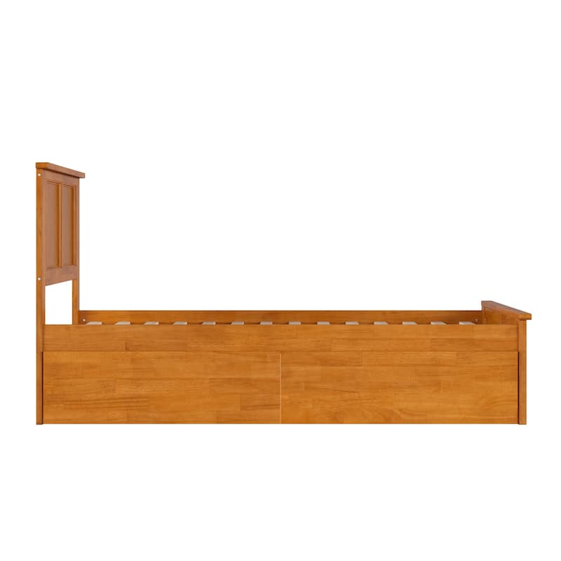 Solid Wood Platform Bed Twin Size - Storage Drawers & Footboard - Light Toffee Finish
