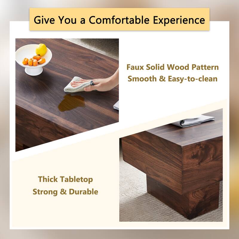 Roomfitters Walnut Texture MDF Coffee Table, 43.3"x21.6"x17.2" Modern Rectangular Table for Living Room or Apartment, Walnut