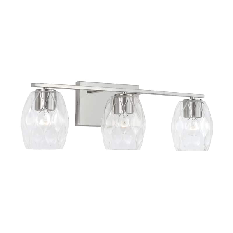 Lucas 3-light Bath/ Vanity Fixture w/ Wavy Embossed Glass - Brushed Nickel