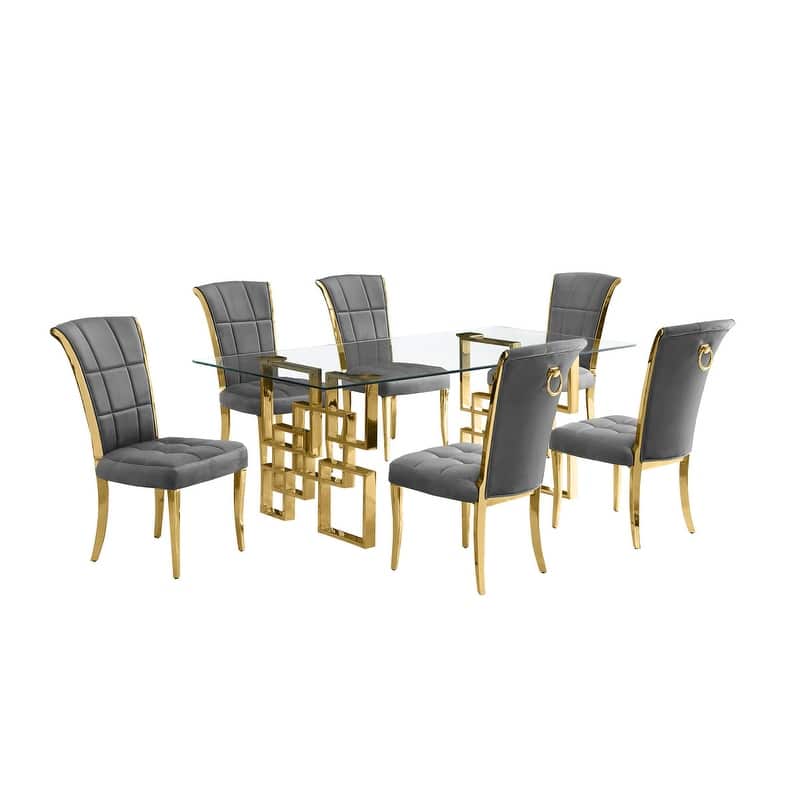 Best Quality Furniture D221/2-SC320-7 Dining Set with 12mm Tempered Glass
