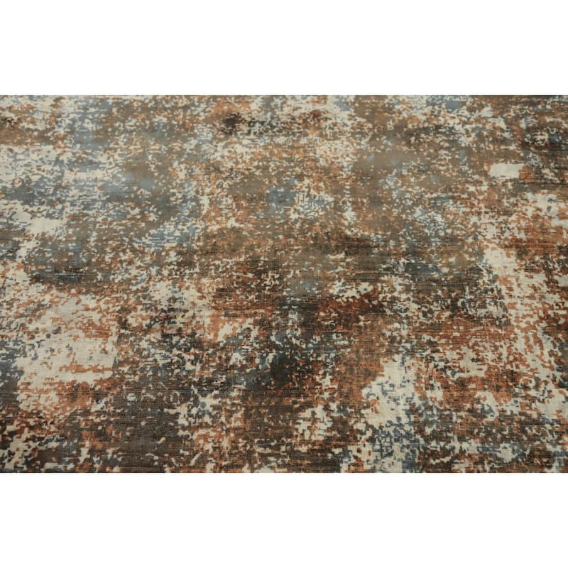 Hand-knotted Modern Silk Brown Abstract Oriental Area Rug - 7' 10'' X 4' 11''