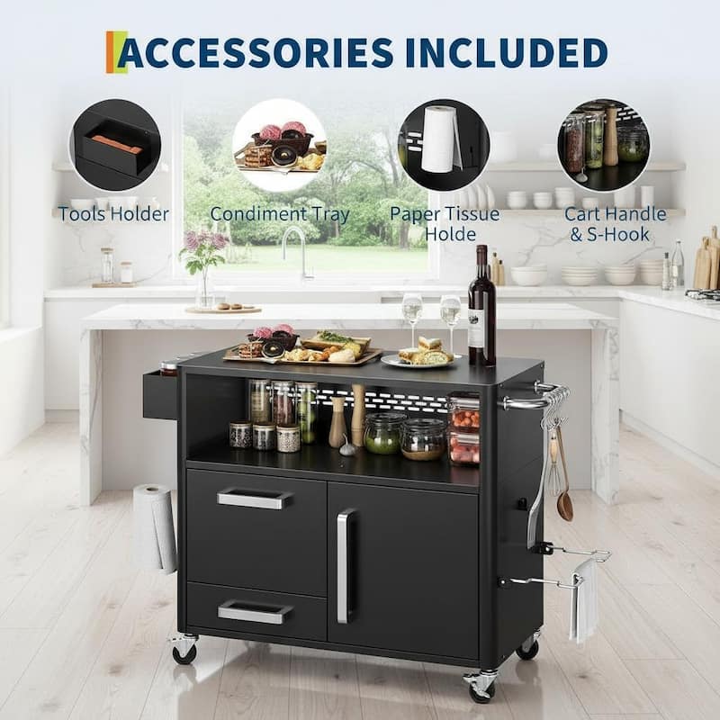 Outdoor Grill Cart, with Storage and Wheels