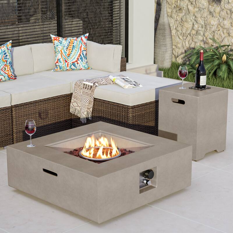 COSIEST 2-Piece Outdoor Square Green Patio Fire Table With Tank Cover