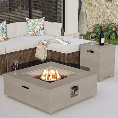COSIEST 2-Piece Outdoor Square Green Patio Fire Table With Tank Cover