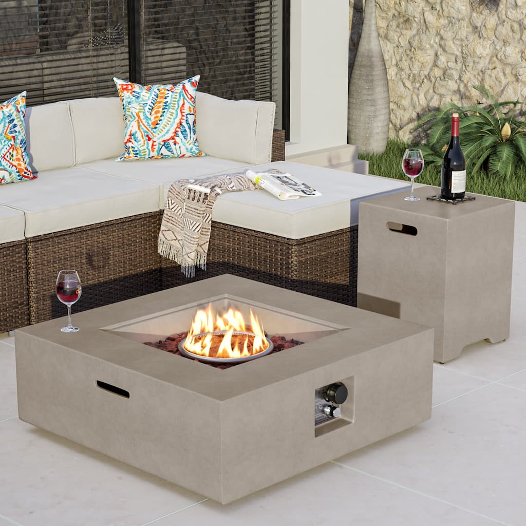 COSIEST 2-Piece Outdoor Square Green Patio Fire Table With Tank Cover