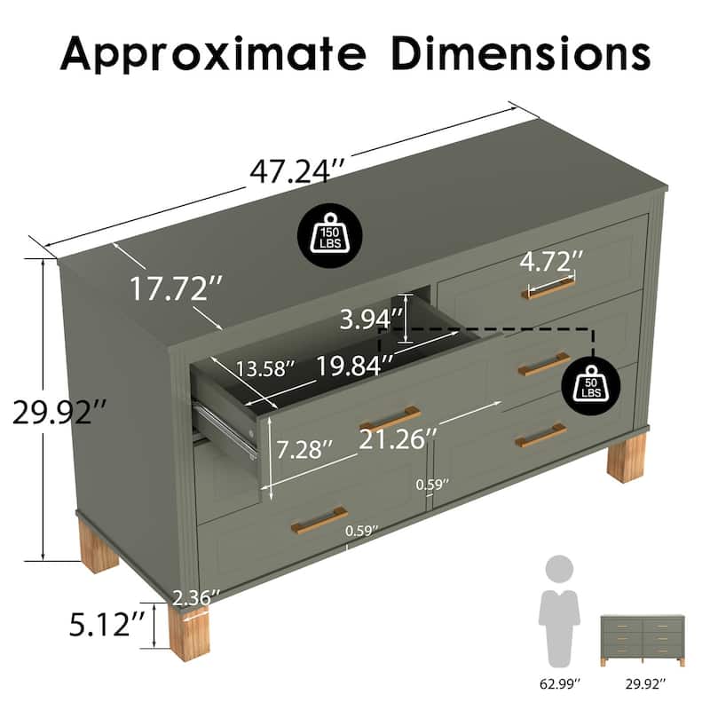6-Drawer Double Dresser Modern Storage Cabinet