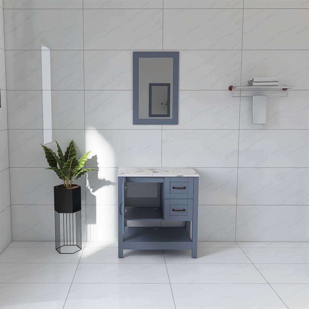 Bathroom Vanity MDF Slate Blue Bathroom Cabinet W/ 2 Drawers 1 Shelf