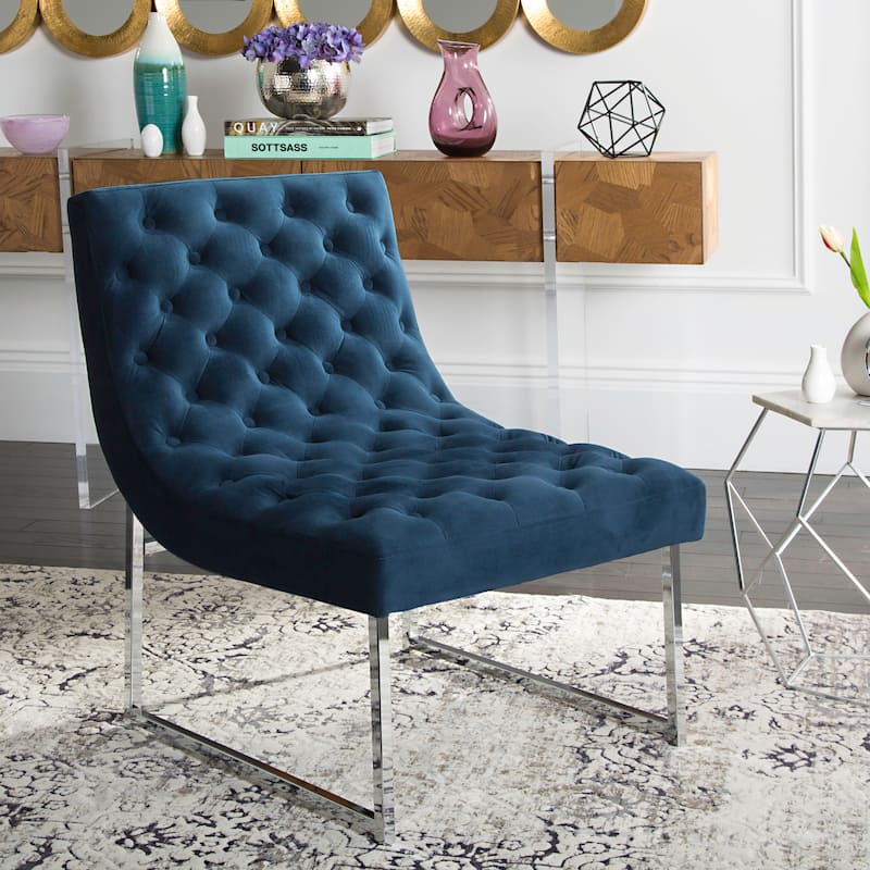 SAFAVIEH Mid-Century Modern Glam Hadley Tufted Velvet Navy Blue Club Chair - 25" x 30" x 32" - 25" x 30" x 32" - Blue