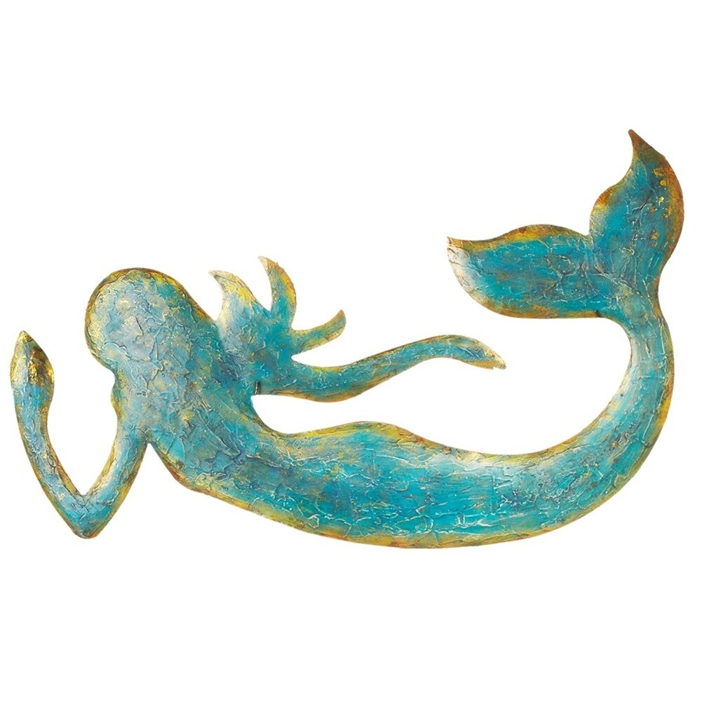 Shop Blue With Gold Mermaid Sea Maiden Metal Wall Plaque Decor 25