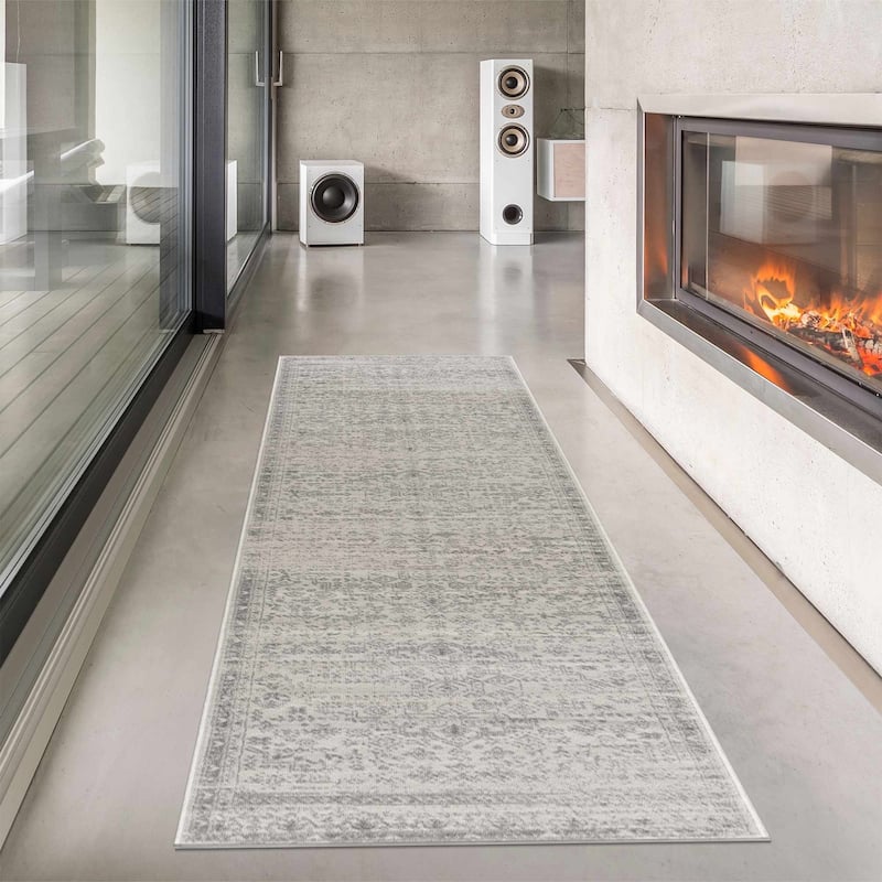 Hauteloom Tigris Modern Traditional Abstract Farmhouse Neutral Grey / Beige Area Rug - 2'7" x 12' - Light Grey, Grey, Ivory / Tigris