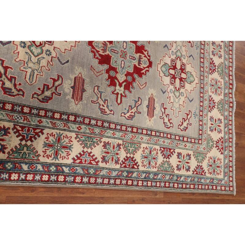 Grey Traditional Kazak Oriental Area Rug Hand-Knotted Wool Carpet - 5'0" x 6'8"