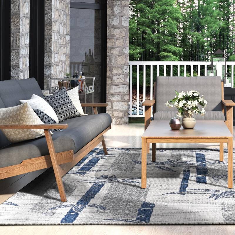 Sebille Bamboo Ivory- Blue Indoor/ Outdoor Area Rug