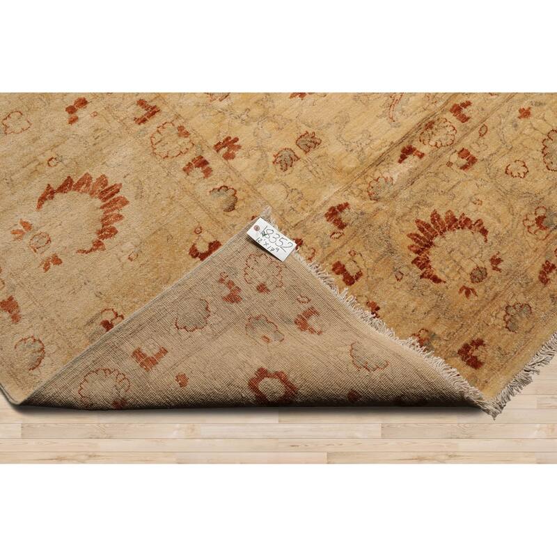 Hand Knotted Warm Beige Oushak Wool Traditional Oriental Area Rug - 12' 1'' x 17' 9''