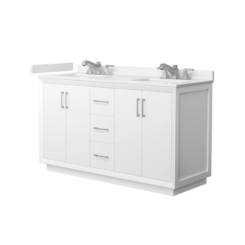 Wyndham Collection WCF4141-60D-VCA-US3MXX Strada 60" Free Standing - White / White Cultured Marble Top / Brushed Nickel