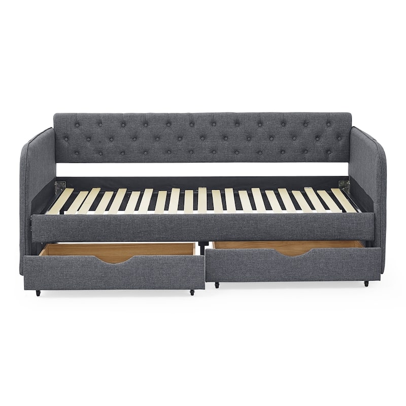 Twin Size Upholstery Daybed with Trundle Bed and Two Storage Drawers