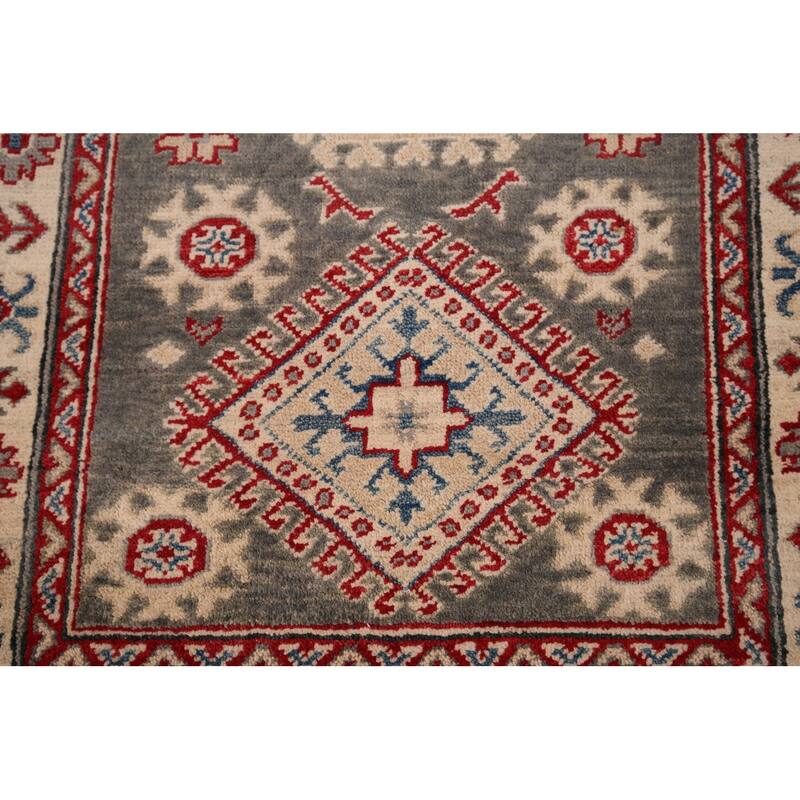 Gray Kazak Runner Rug Hand-Knotted Wool Carpet - 2'8" x 16'3"