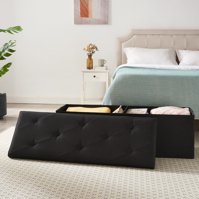 VECELO Set of 1 or 2 Foldable Storage Ottoman Bench 43" Fabric Ottoman with Lid Multi-Functional Folding Ottoman for Living Room