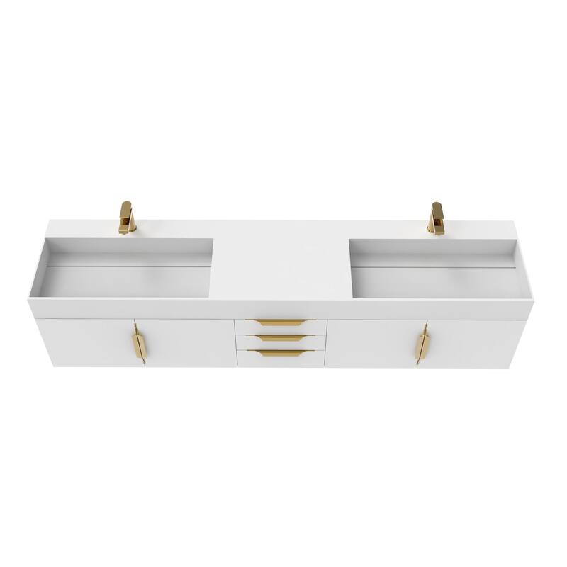 Amazon 84" Wall Mounted Double Bathroom Vanity Set w/ White Top