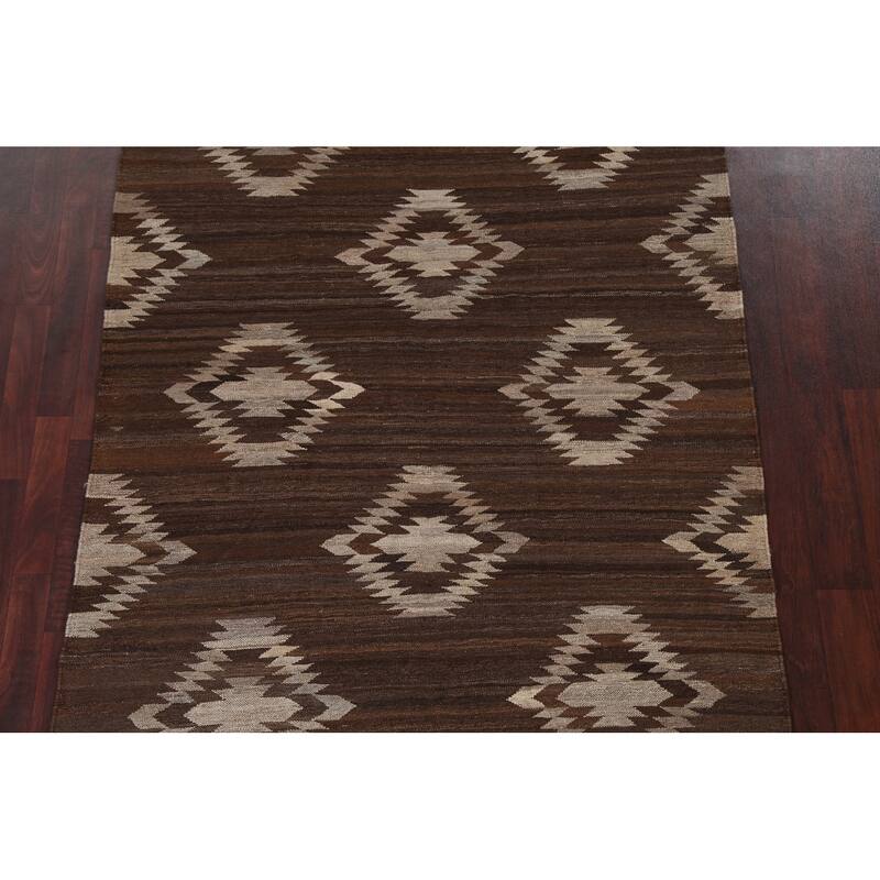 Natural Dye Geometric Tribal Kilim Oriental Area Rug Wool Hand-woven - 5'3" x 6'8"