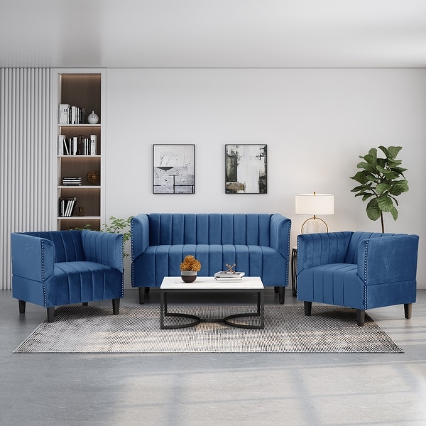 Weymouth Contemporary Channel Stitch Velvet Settee and Club Chair Set by Christopher Knight Home