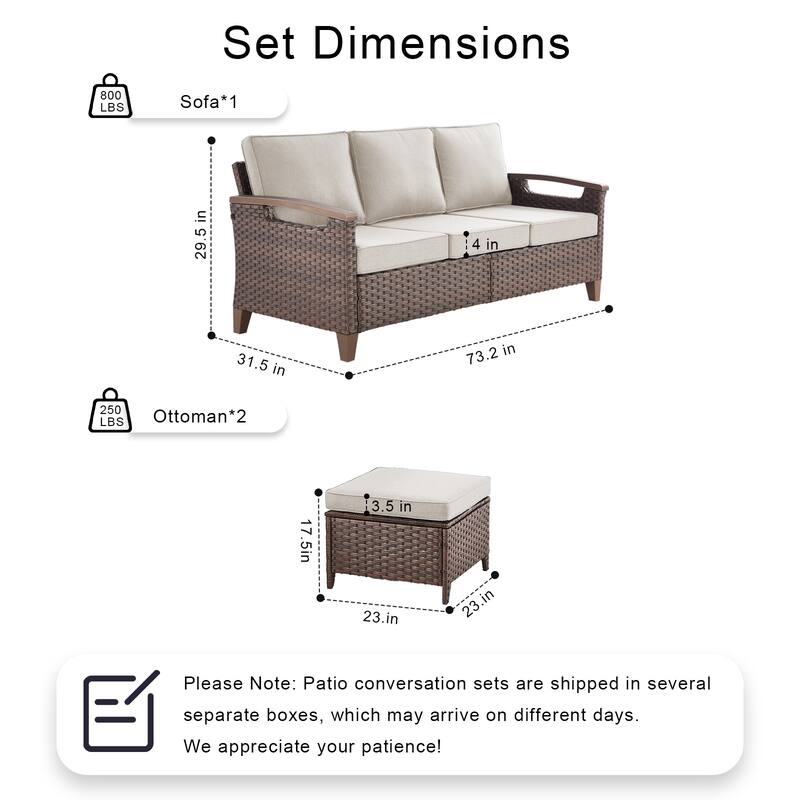 Pocassy Outdoor Brown Wicker Funitre with Cushion Set