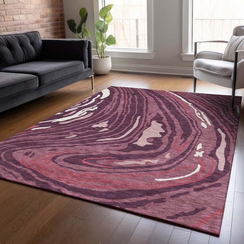 Machine Washable Indoor/ Outdoor Abstract Brushstrokes Chantille Rug - Garnet - 3' x 5'