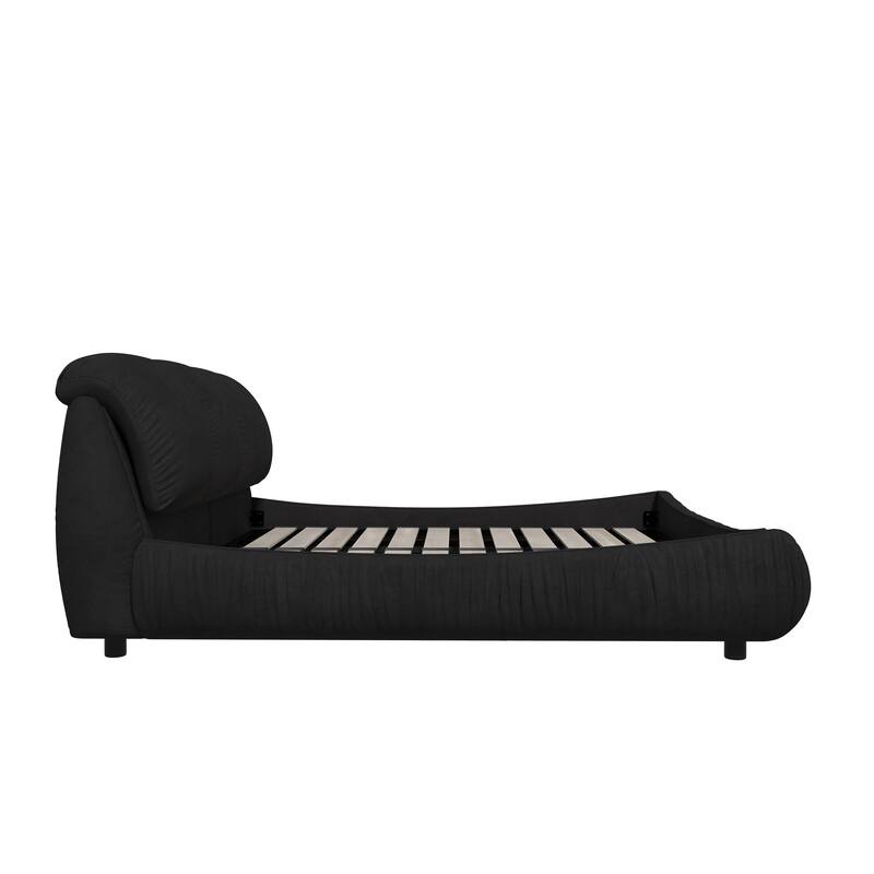 Queen Size Upholstered Platform Bed with Cushioned Headboard - Sturdy Solid Wood Frame.