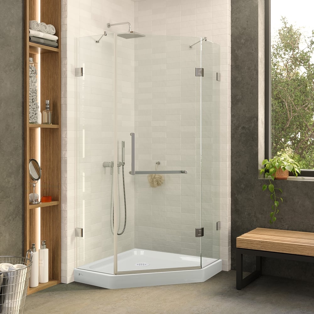 Neo Angle, Acrylic Shower Base with Compatible Glass Frameless Shower Enclosure
