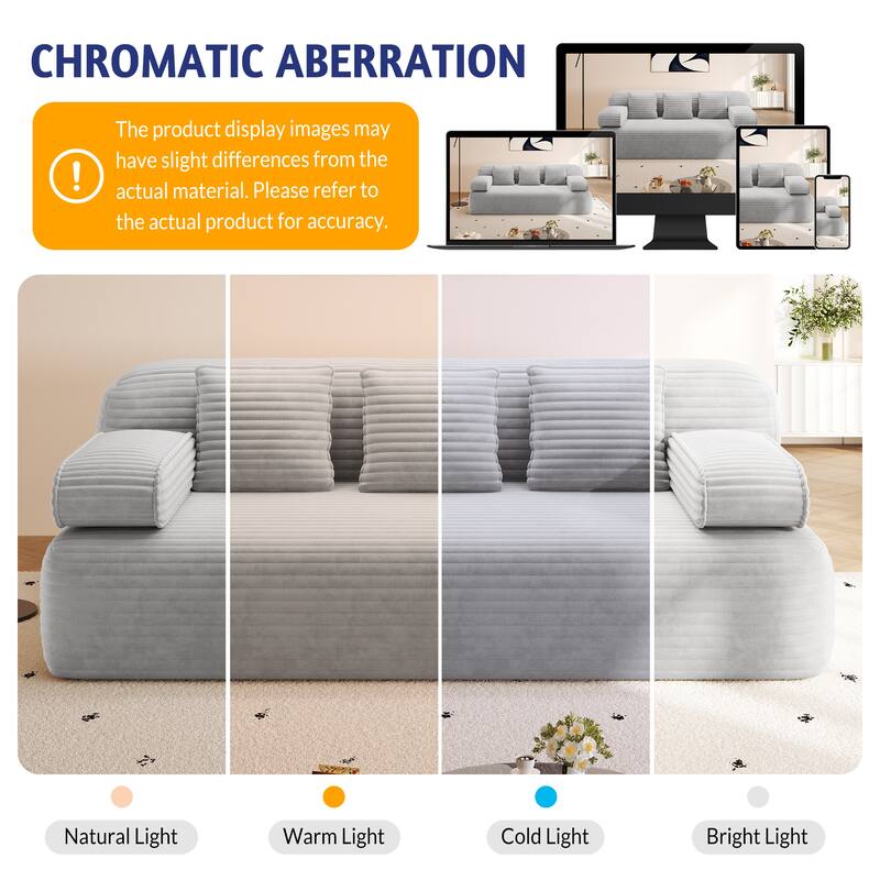78.7-Inch Convertible Sofa Bed, 2-in-1 Frameless 3-Seater Couch with Plush Corduroy Fabric for Small Spaces