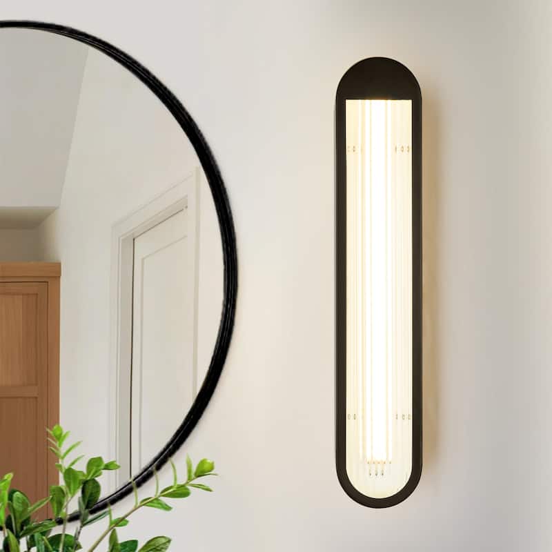 Rennnsan 25.6" 1-Light Modern Brass/Black Linear Bathroom Vanity Light with Ribbed Glass Shade