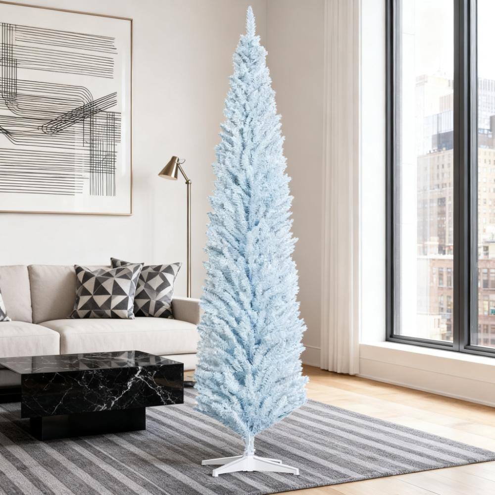 Christmas Tree, 8ft Pencil Artificial Christmas Tree with Realistic Branches and 618 Tips, Plastic Base - White