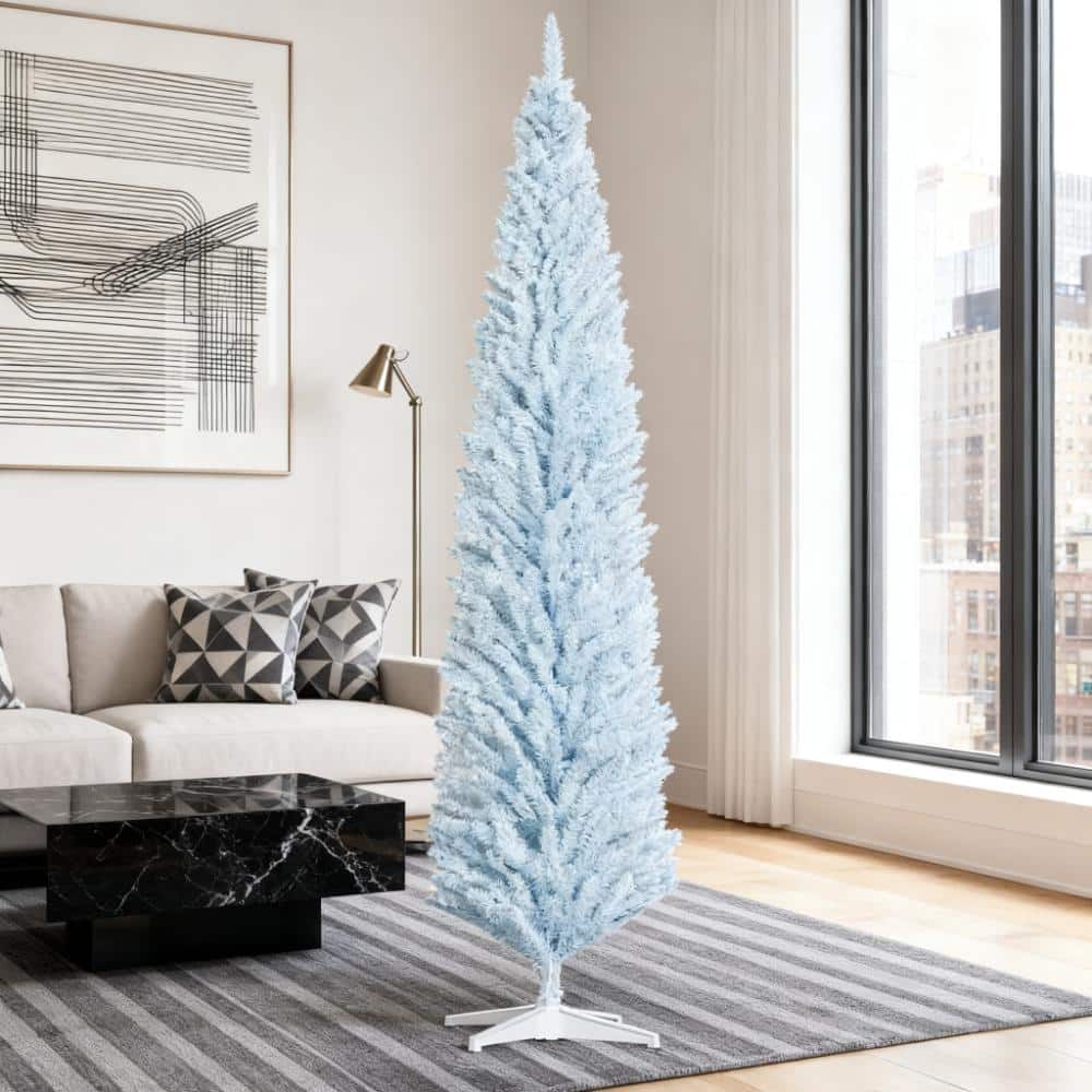 Slim Artificial Pencil Christmas Tree - Realistic Branches, Plastic Base - White