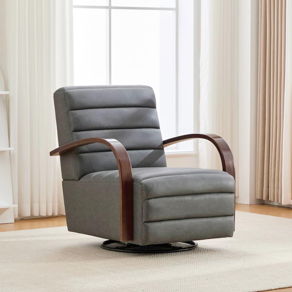 30.7"W Modern Upholstered 360°Swivel Accent Chair, with Solid Wood Armrests and Comfy Channel Tufted Lounge Reading Chair