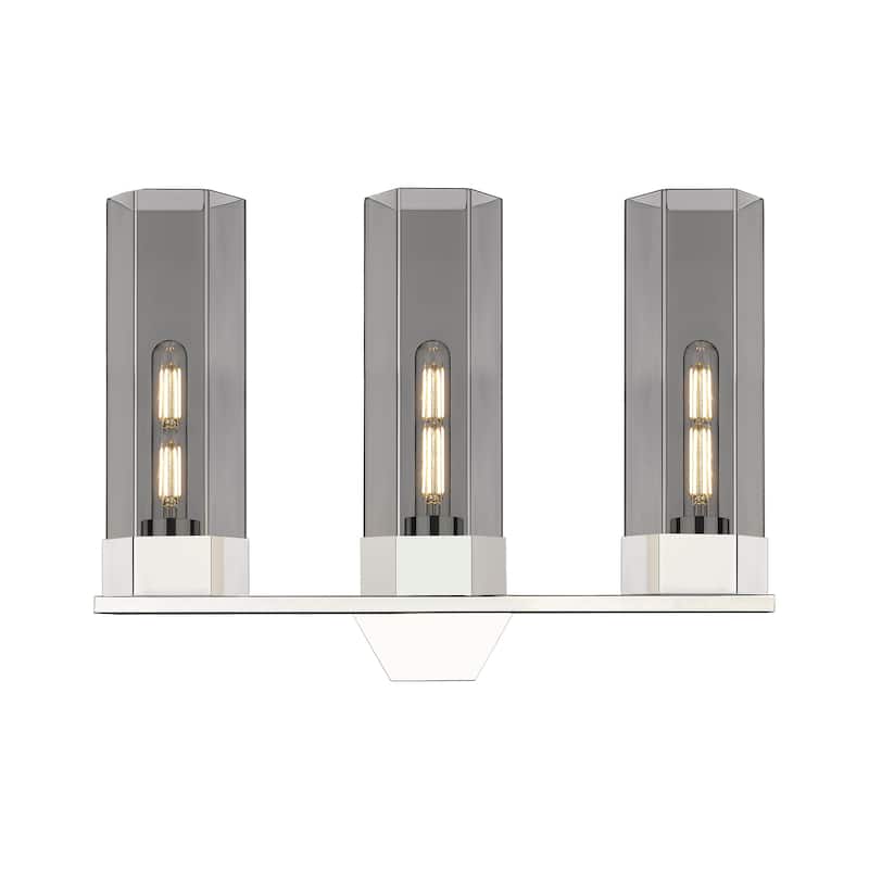 Innovations Lighting Claverack - 3 Light 14" Wall-Mounted Bath Vanity Light - Plated Smoke Glass/Polished Nickel