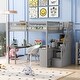 preview thumbnail 2 of 32, Full Size Loft Bed with Built-in L Shaped Desk & 3 Storage Shelves, Wooden Bedframe w/Storage Stairs & Full-Length Guardrail