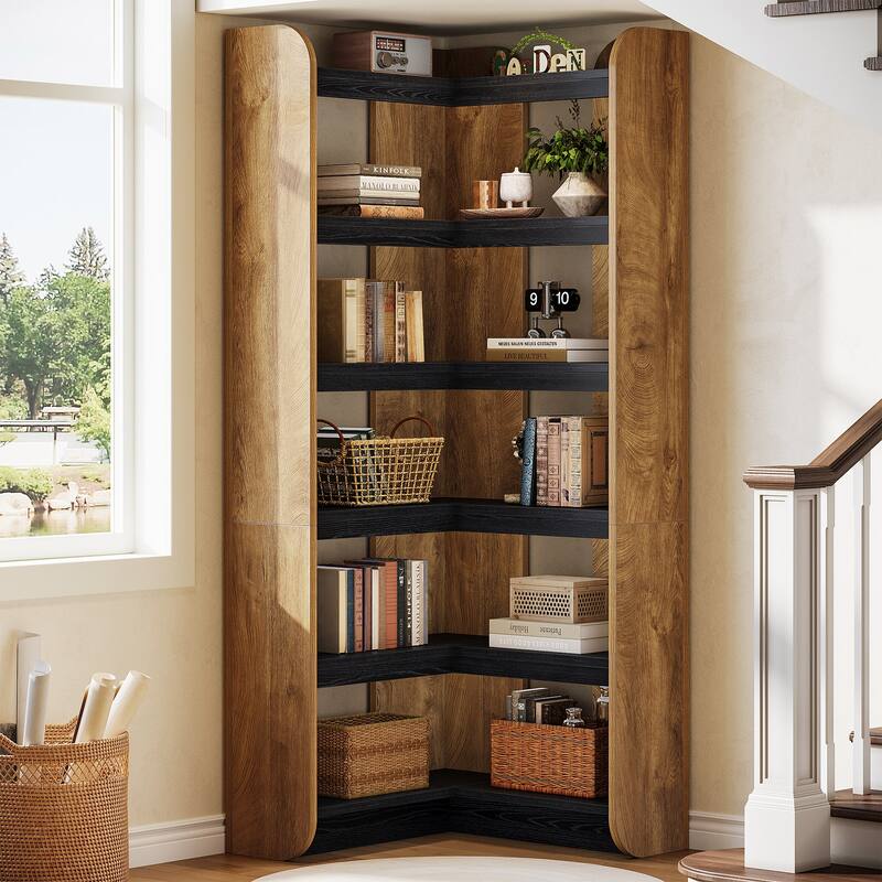 Corner Bookshelf, 6-Tier Bookcase with Storage for Home Office