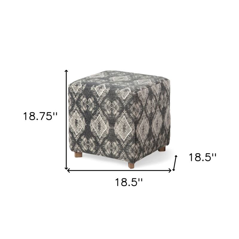 HomeRoots 19" Gray Cotton and Brown Cube Ottoman