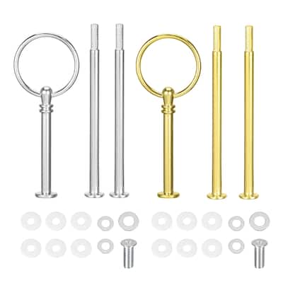 2 Sets Cake Tray Stand Handle Cupcake Dessert Plate Hardware Fitting Holder Rod Stand Handle, 3-Tiers Round Gold/Silver