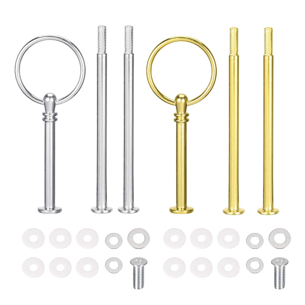 2 Sets Cake Tray Stand Handle Cupcake Dessert Plate Hardware Fitting Holder Rod Stand Handle, 3-Tiers Round Gold/Silver