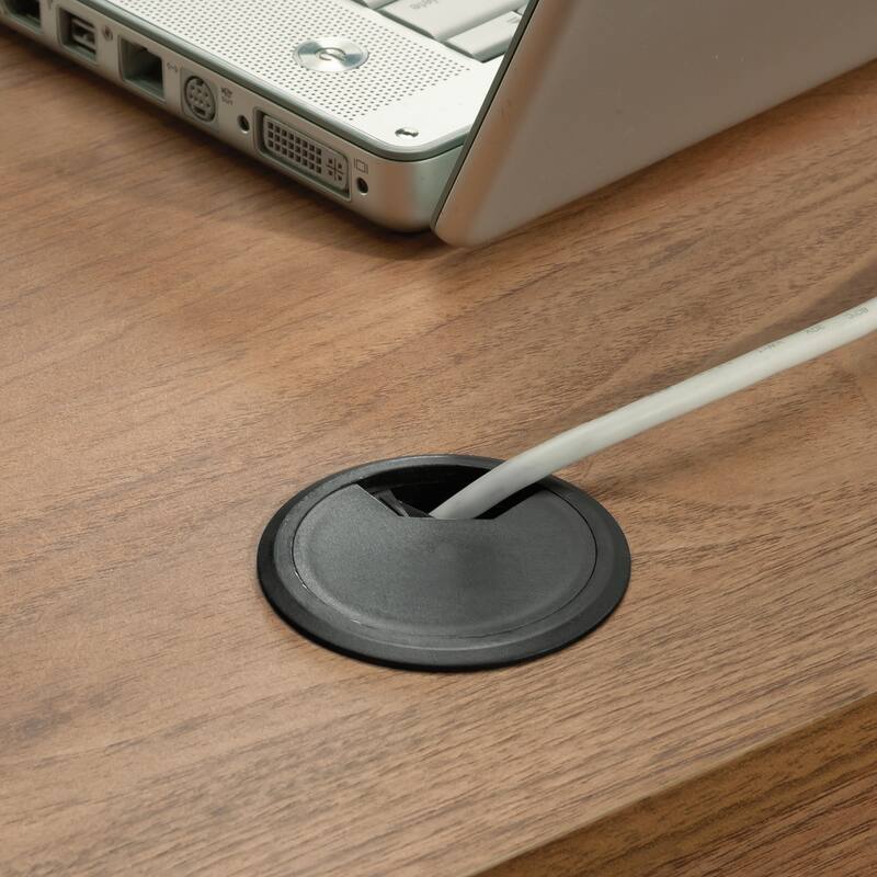 Wood L-Shaped Desk with Cord Management, Brown.