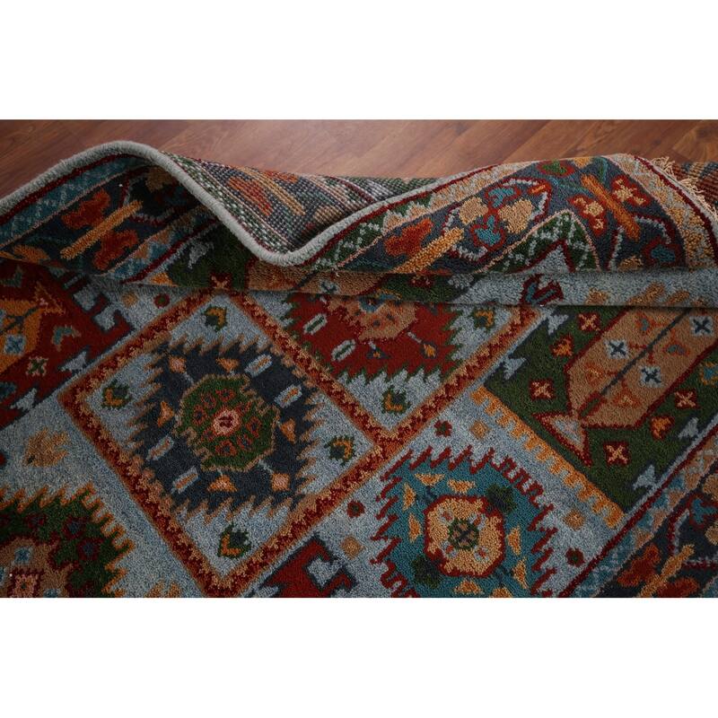 Blue Geometric Oushak Oriental Area Rug Hand-Knotted Wool Carpet - 3'11"x 5'11"
