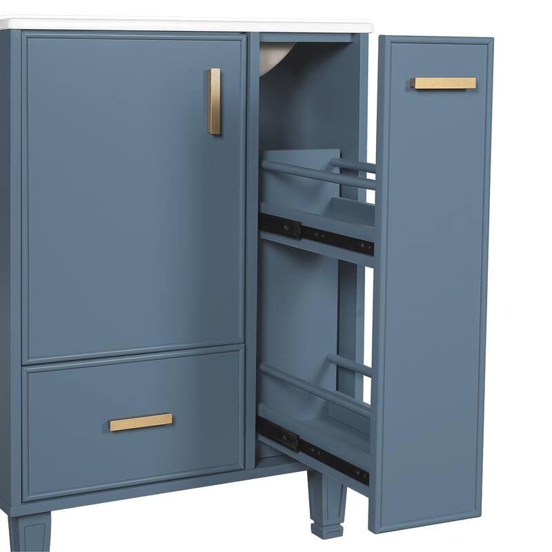 Bathroom Vanity with Sink, Freestanding Vanity Set, Bathroom Cabinet with Door Shelf, Deep Drawer & 2-Tier Pull-Out Basket